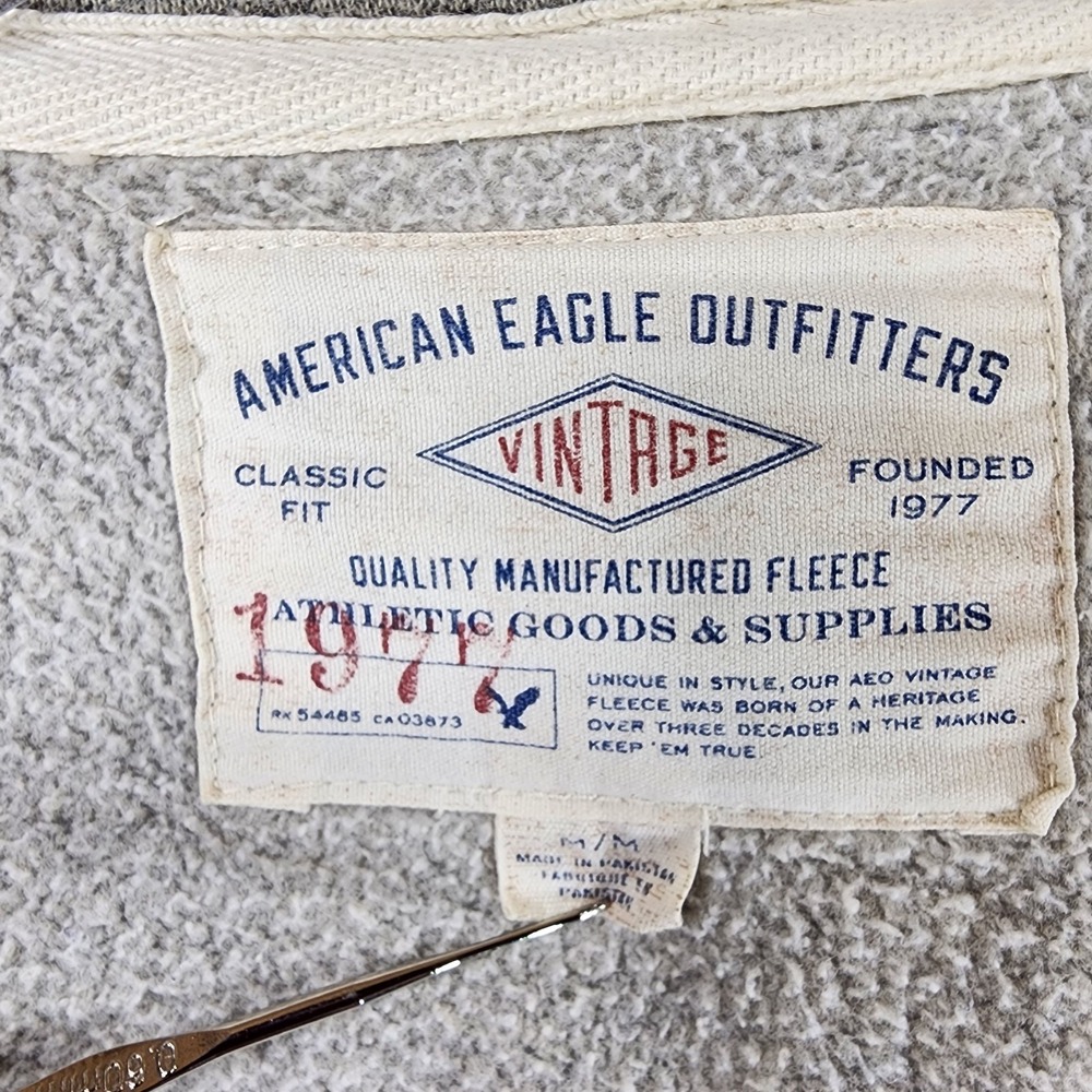 American Eagle Outfitters Hoodie Mens M Gray Full Zip Fleece Vintage 1977 - Picture 12 of 13